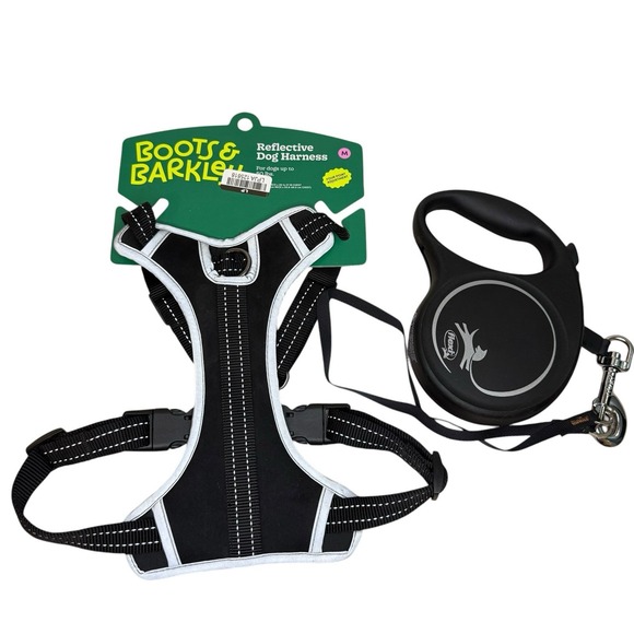 Boots & Barkley Other - Boots and Barkley Medium Black Reflective Dog Harness And Retractable Leash Set